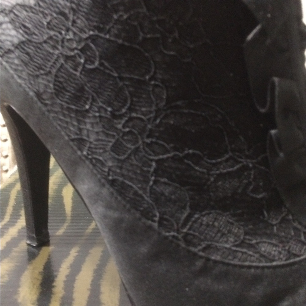 Black satin and lace booties